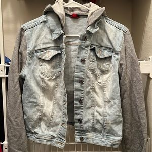 Guess Denim Jacket With Sweater Sleeves